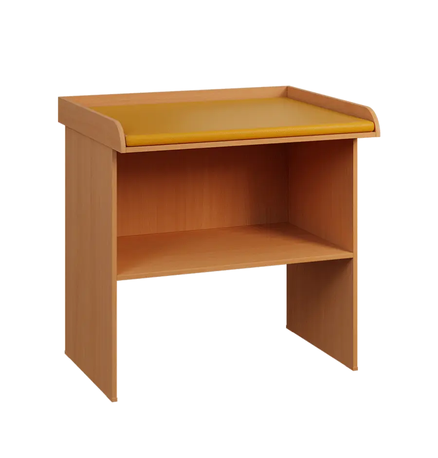 PP - 108 pult přebalovací s matrací, odkládací police lamino - buk Royal, koženka OTO T5 žlutooranžová