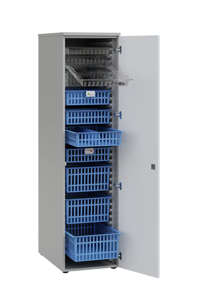 MEDICAL D - 46 skříň léková boxová, 1950 x 460 x 735, dvířka, korpus šedá, dvířka bílá