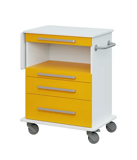 DEXTER 09 vozík asistenční, korpus a desky bílá / zásuvky, police žlutá odio