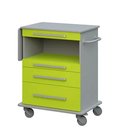 DEXTER 09 vozík asistenční, korpus a desky šedá / zásuvky, police jarní zeleň