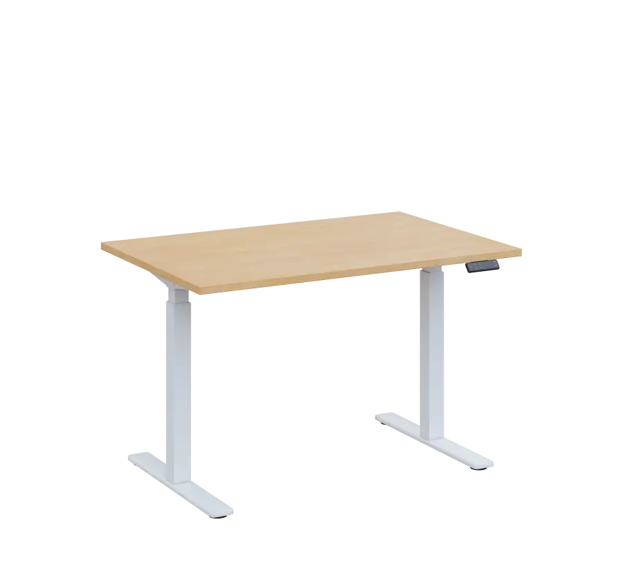 AERO 05 výškově nastavitelný stůl, kovová podnož bílá, deska 25 mm, široký 1200 mm, bříza irská