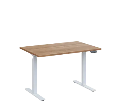 AERO 05 výškově nastavitelný stůl, kovová podnož bílá, deska 25 mm, široký 1200 mm, dub bardolino