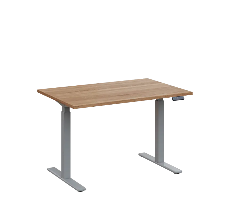 AERO 05 výškově nastavitelný stůl, kovová podnož stříbrná, deska 25 mm, široký 1200 mm, dub bardolino