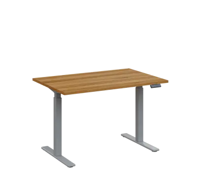 AERO 05 výškově nastavitelný stůl, kovová podnož stříbrná, deska 25 mm, široký 1200 mm, ořech světlý AERO 05 výškově nastavitelný stůl, kovová podnož stříbrná, deska 25 mm, široký 1200 mm, ořech světlý