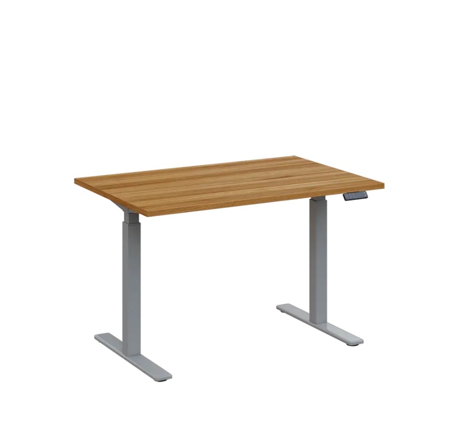 AERO 05 výškově nastavitelný stůl, kovová podnož stříbrná, deska 25 mm, široký 1200 mm, ořech světlý