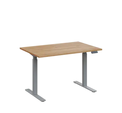 AERO 05 výškově nastavitelný stůl, kovová podnož stříbrná, deska 25 mm, široký 1200 mm, dub fjord AERO 05 výškově nastavitelný stůl, kovová podnož stříbrná, deska 25 mm, široký 1200 mm, dub fjord