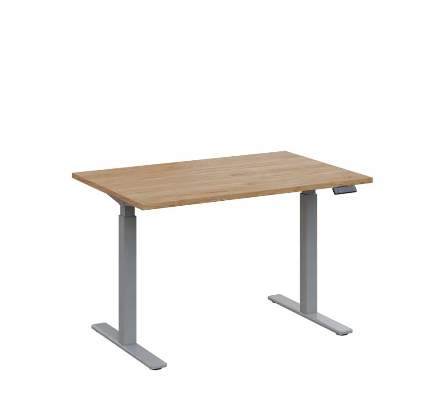 AERO 05 výškově nastavitelný stůl, kovová podnož stříbrná, deska 25 mm, široký 1200 mm, dub hickory