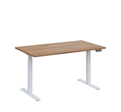 AERO 06 výškově nastavitelný stůl, kovová podnož bílá, deska 25 mm, široký 1400 mm, dub bardolino