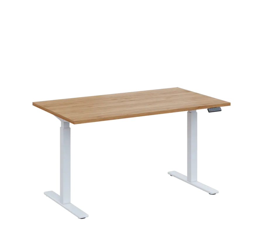 AERO 06 výškově nastavitelný stůl, kovová podnož bílá, deska 25 mm, široký 1400 mm, dub fjord