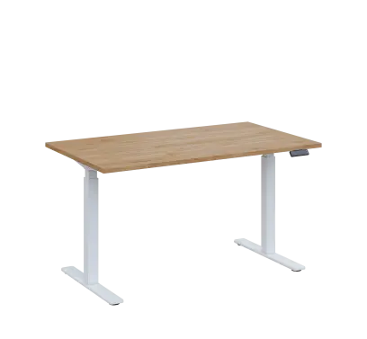 AERO 06 výškově nastavitelný stůl, kovová podnož bílá, deska 25 mm, široký 1400 mm, dub hickory