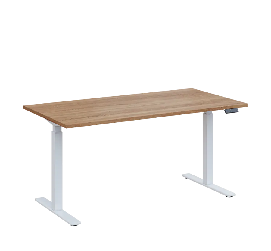 AERO 07 výškově nastavitelný stůl, kovová podnož bílá, deska 25 mm, široký 1600 mm, dub bardolino