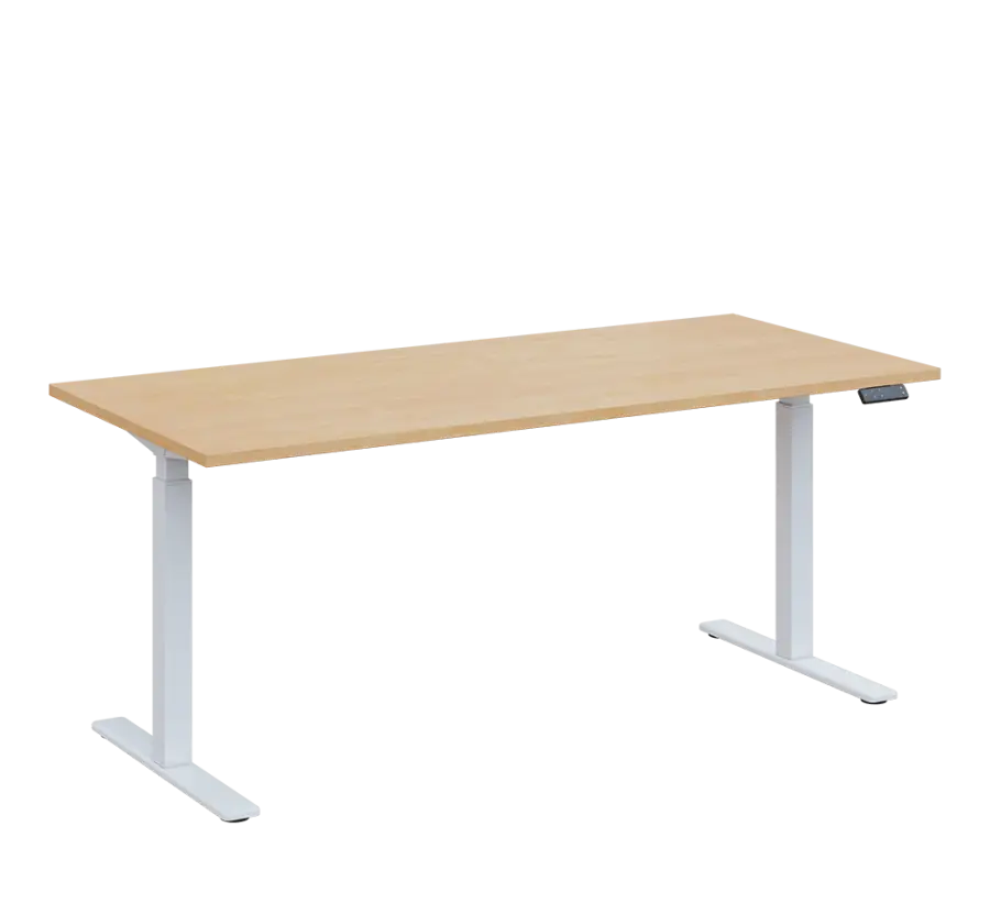 AERO 08 výškově nastavitelný stůl, kovová podnož bílá, deska 25 mm, široký 1800 mm, bříza irská