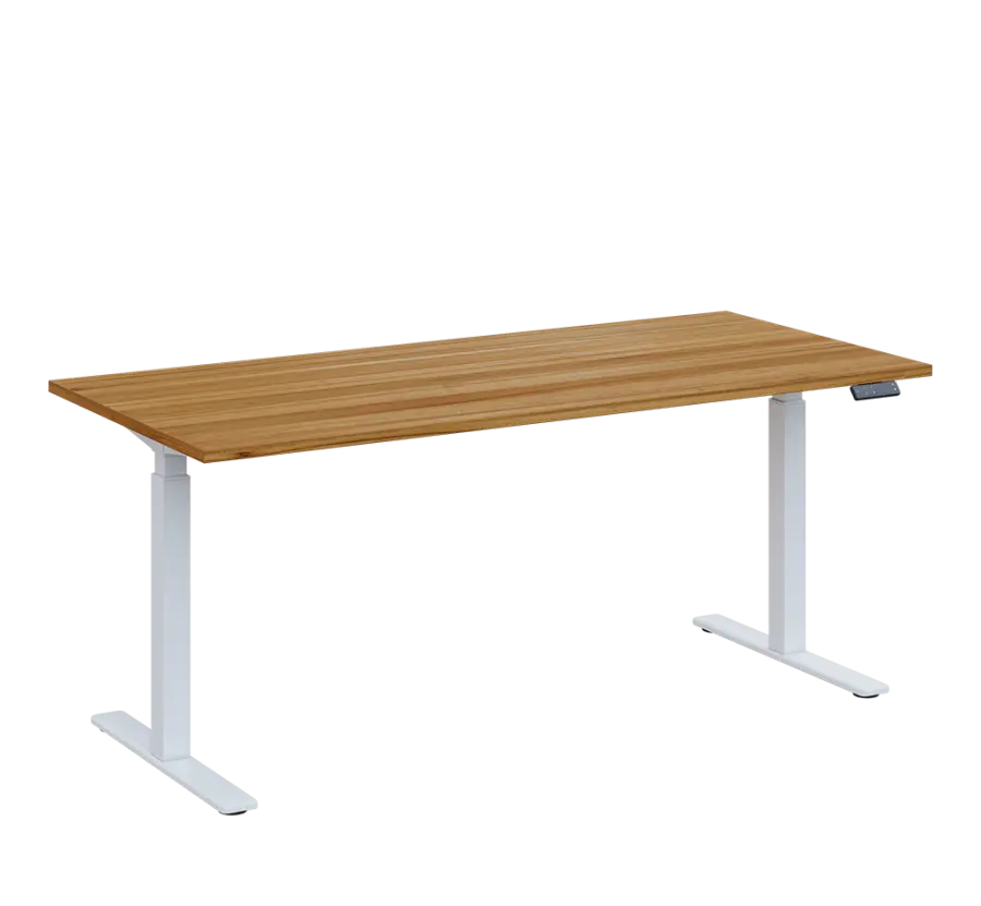 AERO 08 výškově nastavitelný stůl, kovová podnož bílá, deska 25 mm, široký 1800 mm, ořech světlý