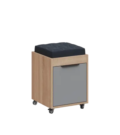 AERO 51 kontejner pojízdný s černým polštářkem, 1-zásuvkový, zámek, chinchilla šedá/dub bardolino