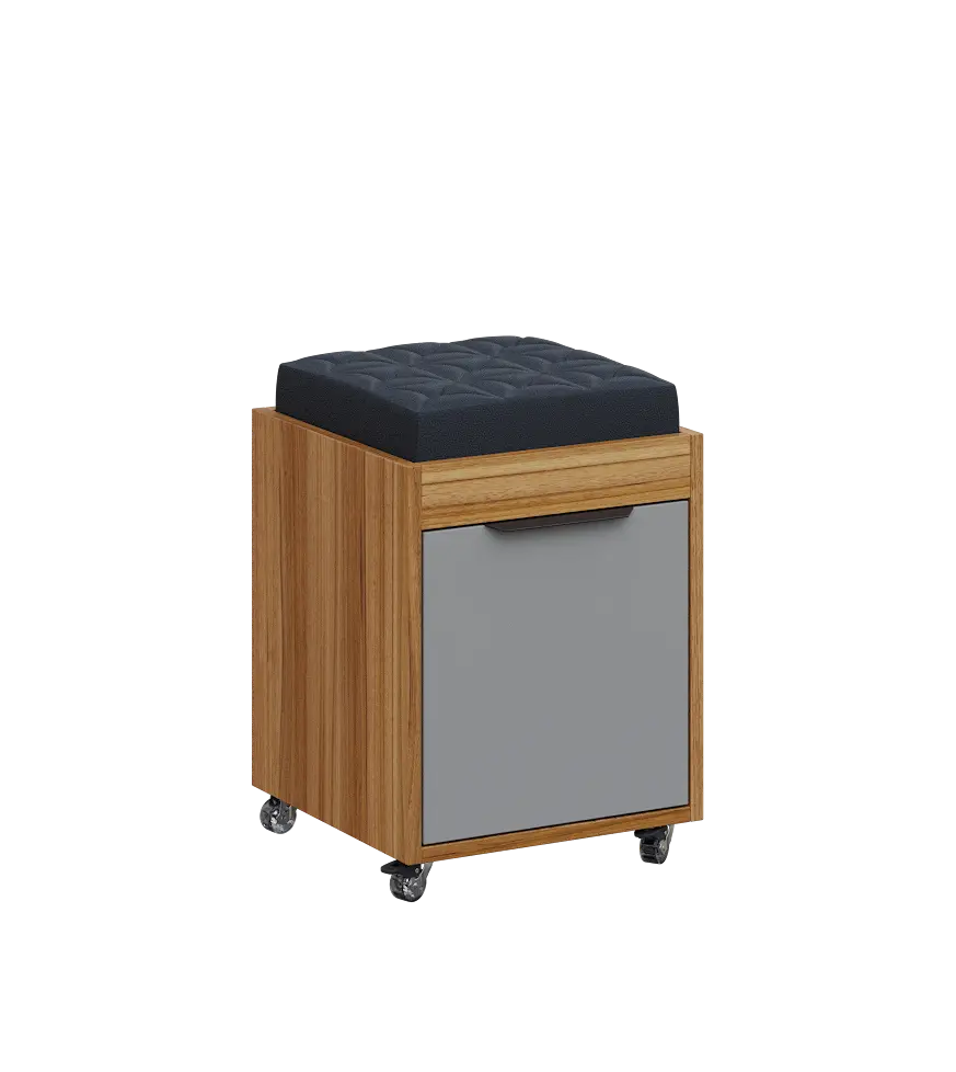 AERO 51 kontejner pojízdný s černým polštářkem, 1-zásuvkový, zámek, chinchilla šedá/ořech světlý