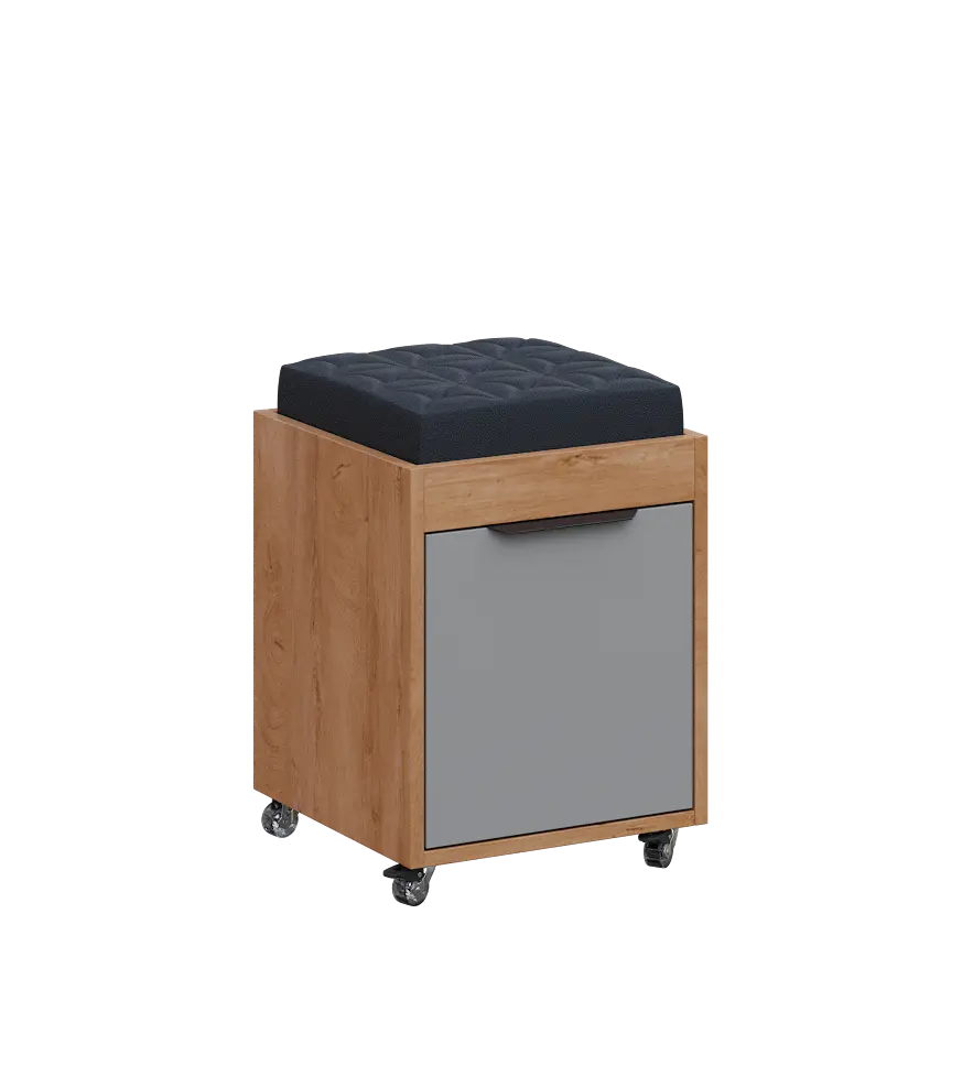 AERO 51 kontejner pojízdný s černým polštářkem, 1-zásuvkový, zámek, chinchilla šedá/dub klasik