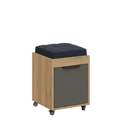 AERO 51 kontejner pojízdný s černým polštářkem, 1-zásuvkový, zámek, lávově šedá/dub fjord