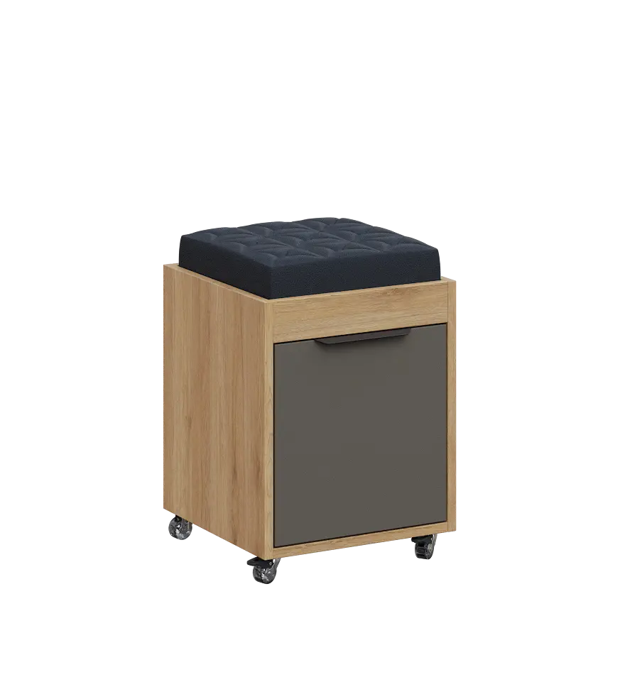 AERO 51 kontejner pojízdný s černým polštářkem, 1-zásuvkový, zámek, lávově šedá/dub fjord