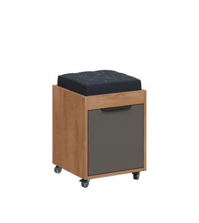 AERO 51 kontejner pojízdný s černým polštářkem, 1-zásuvkový, zámek, lávově šedá/dub klasik
