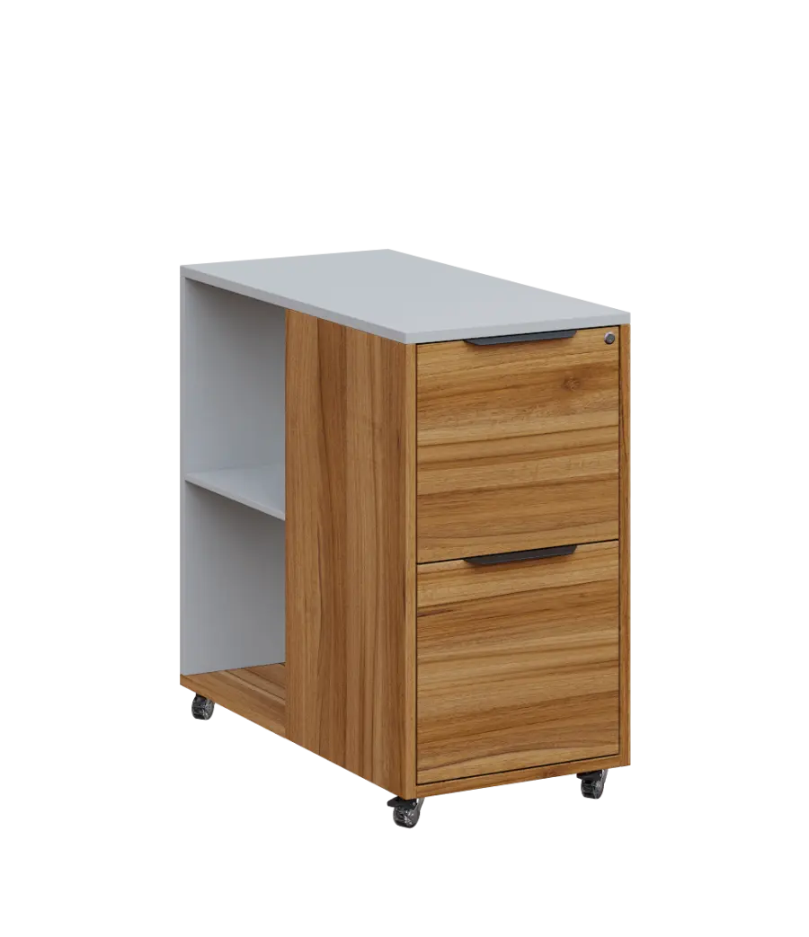 AERO 21 kancelářská skříň, 2-zásuvková/2 niky, 750x400x800, kolečka, šedá/ořech světlý