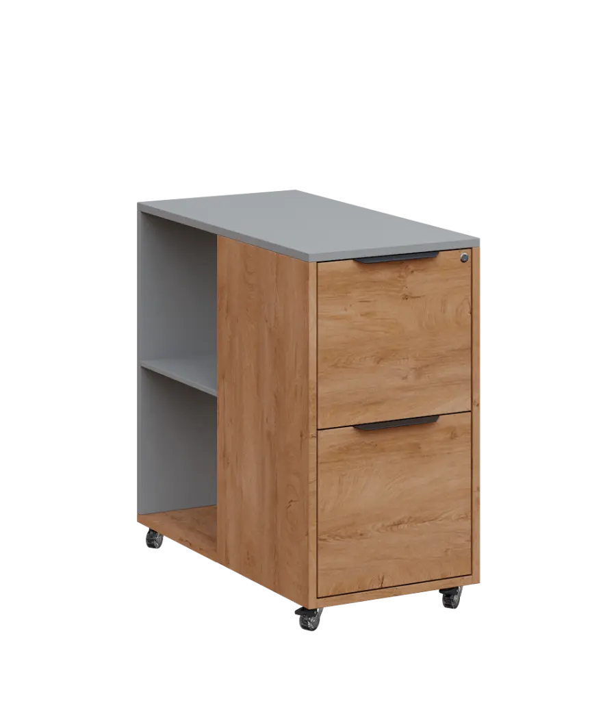 AERO 21 kancelářská skříň, 2-zásuvková/2 niky, 750x400x800, kolečka, chinchilla šedá/dub klasik