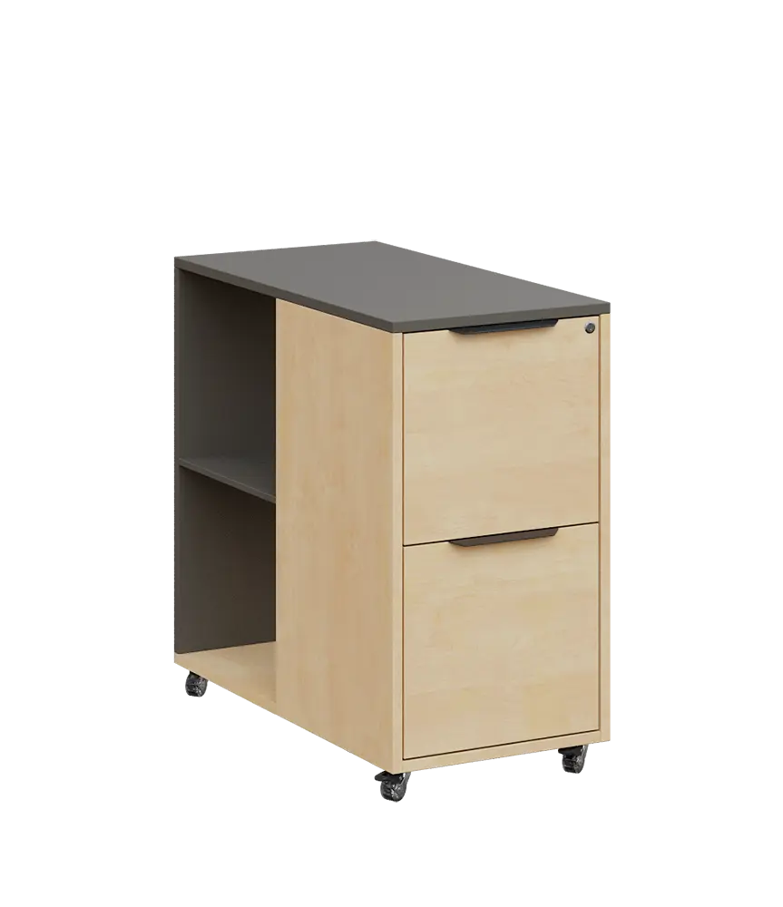 AERO 21 kancelářská skříň, 2-zásuvková/2 niky, 750x400x800, kolečka, lávově šedá/bříza irská