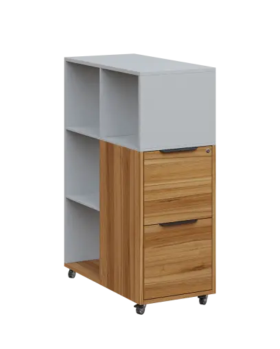 AERO 31 kancelářská skříň, 2-zásuvková/4 niky, 1100x400x800, kolečka, šedá/ořech světlý