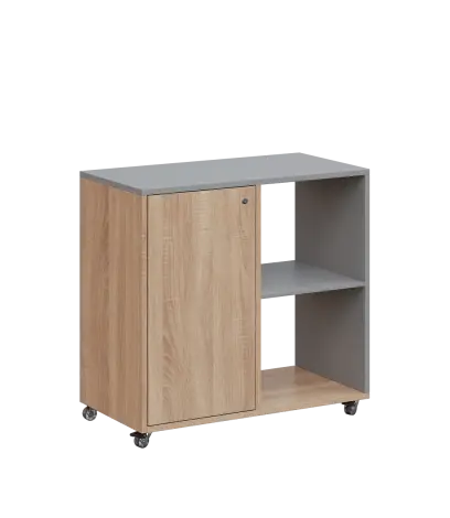 AERO 23 P kancelářská skříň, 1-dveřová/2 niky, pravá, 750x800x400, kolečka, chinchilla šedá/dub bardolino