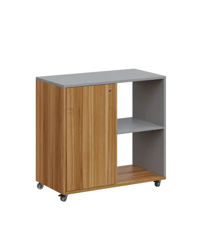 AERO 23 P kancelářská skříň, 1-dveřová/2 niky, pravá, 750x800x400, kolečka, chinchilla šedá/ořech světlý