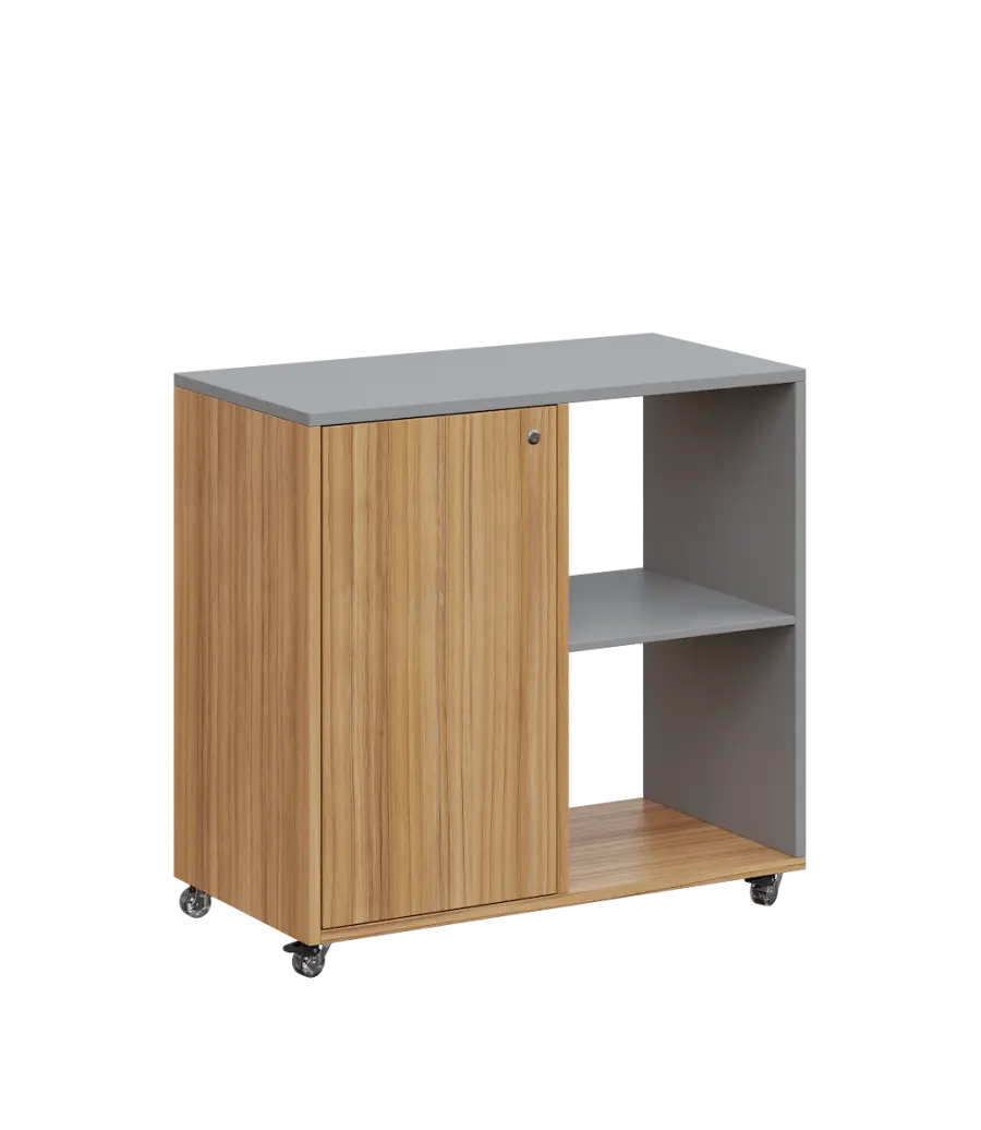 AERO 23 P kancelářská skříň, 1-dveřová/2 niky, pravá, 750x800x400, kolečka, chinchilla šedá/coco bolo