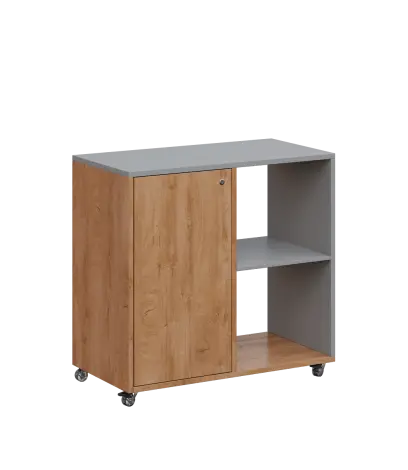 AERO 23 P kancelářská skříň, 1-dveřová/2 niky, pravá, 750x800x400, kolečka, chinchilla šedá/dub klasik