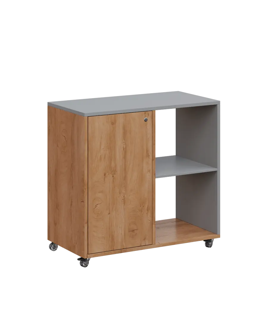 AERO 23 P kancelářská skříň, 1-dveřová/2 niky, pravá, 750x800x400, kolečka, chinchilla šedá/dub klasik