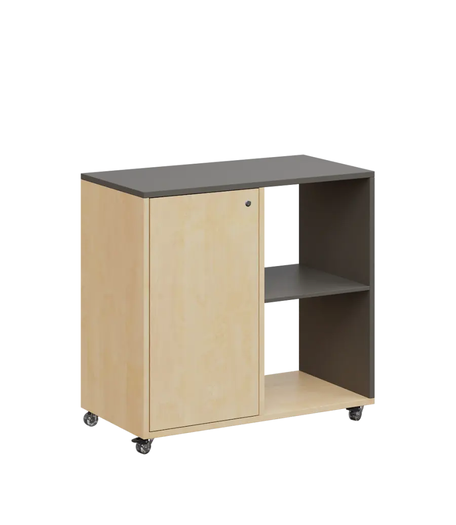 AERO 23 P kancelářská skříň, 1-dveřová/2 niky, pravá, 750x800x400, kolečka, lávově šedá/bříza irská