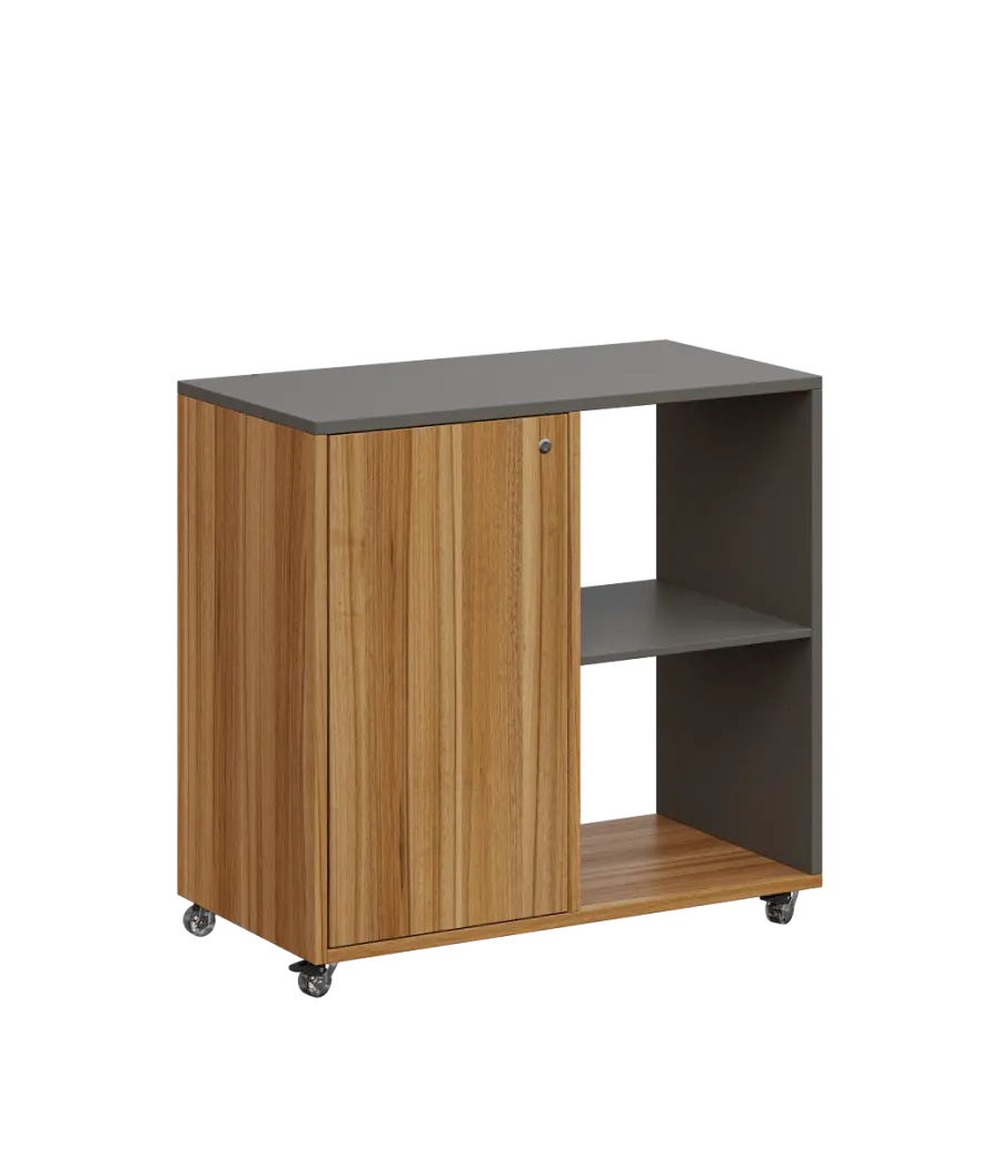 AERO 23 P kancelářská skříň, 1-dveřová/2 niky, pravá, 750x800x400, kolečka, lávově šedá/ořech světlý