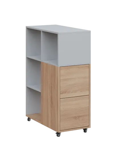 AERO 32 P kancelářská skříň, 2-dveřová/4 niky, pravá, 1100x400x800, kolečka, šedá/dub bardolino
