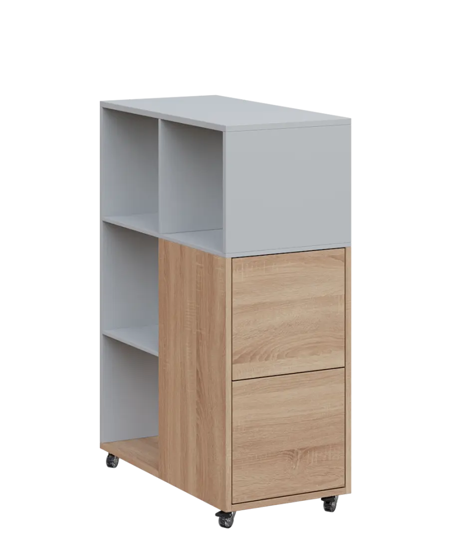 AERO 32 P kancelářská skříň, 2-dveřová/4 niky, pravá, 1100x400x800, kolečka, šedá/dub bardolino
