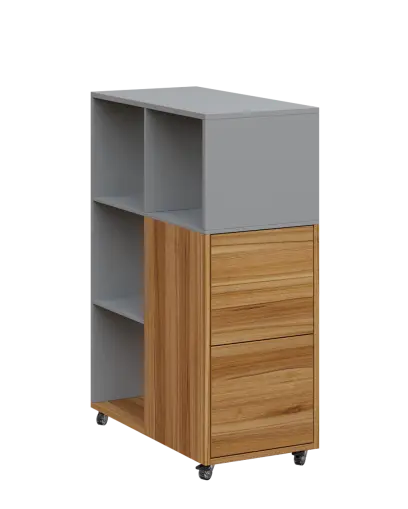 AERO 32 P kancelářská skříň, 2-dveřová/4 niky, pravá, 1100x400x800, kolečka, šedá/ořech světlý