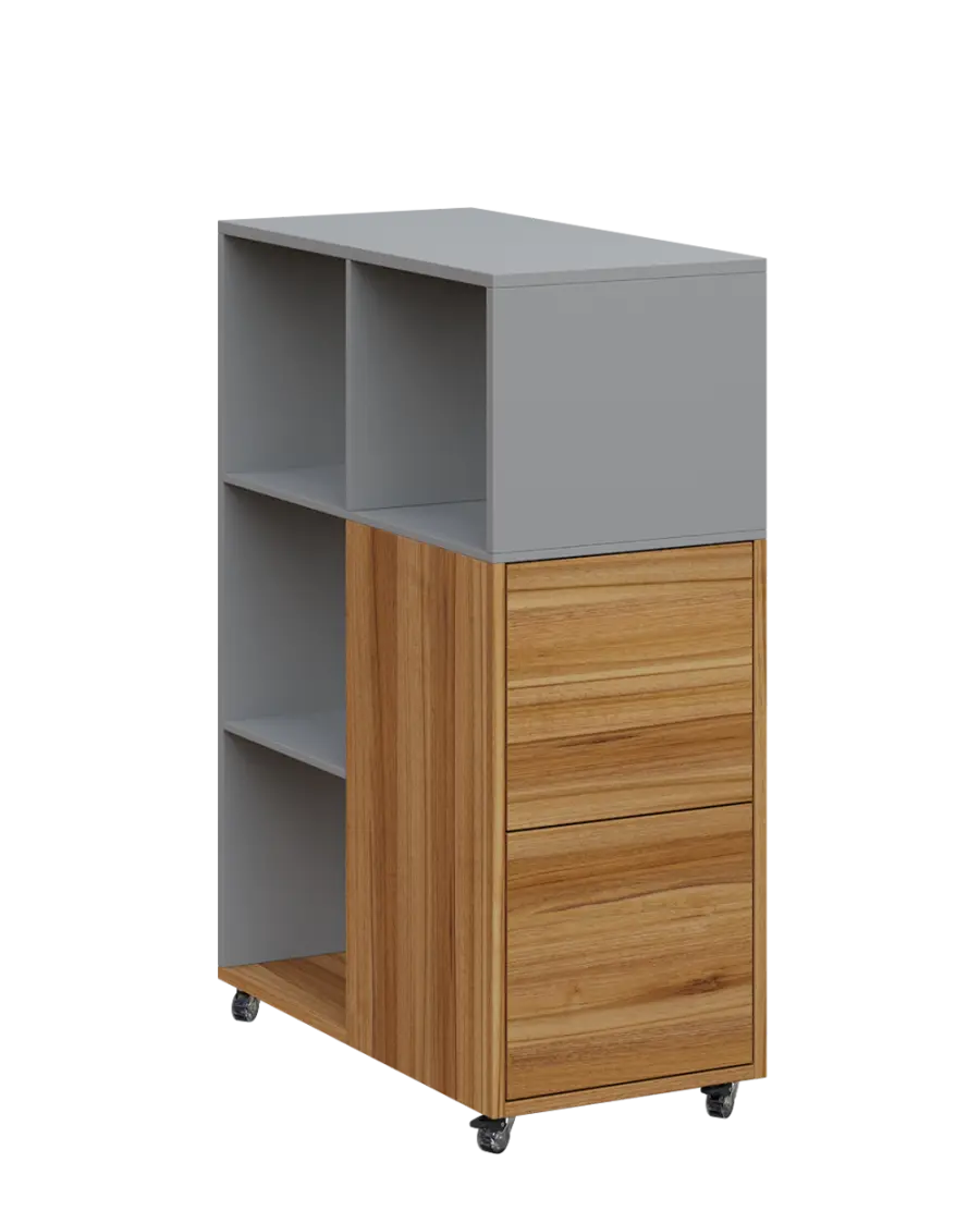 AERO 32 P kancelářská skříň, 2-dveřová/4 niky, pravá, 1100x400x800, kolečka, šedá/ořech světlý