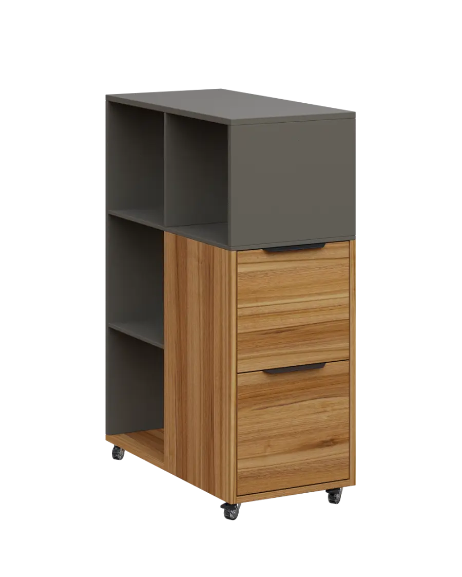 AERO 32 P kancelářská skříň, 2-dveřová/4 niky, pravá, 1100x400x800, kolečka, šedá/ořech světlý