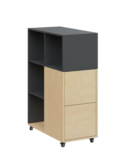 AERO 32 P kancelářská skříň, 2-dveřová/4 niky, pravá, 1100x400x800, kolečka, antracit/bříza irská