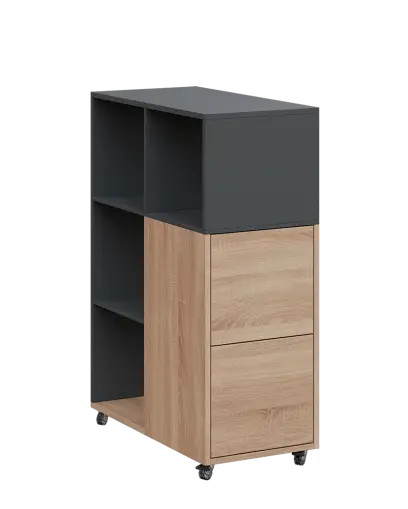 AERO 32 P kancelářská skříň, 2-dveřová/4 niky, pravá, 1100x400x800, kolečka, antracit/dub bardolino