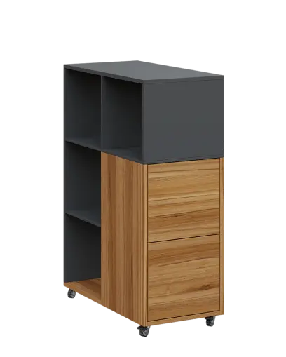 AERO 32 P kancelářská skříň, 2-dveřová/4 niky, pravá, 1100x400x800, kolečka, antracit/ořech světlý