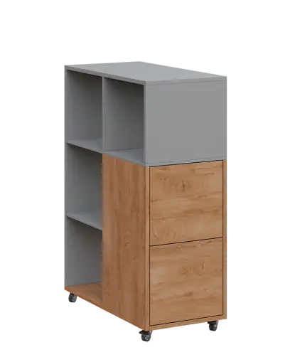 AERO 32 P kancelářská skříň, 2-dveřová/4 niky, pravá, 1100x400x800, kolečka, chinchilla šedá/dub klasik