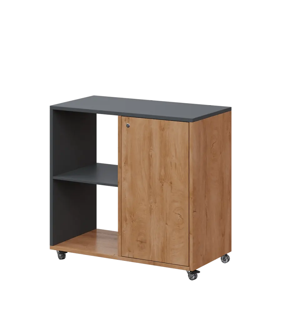 AERO 23 L kancelářská skříň, 1-dveřová/2 niky, levá, 750x800x400, kolečka, antracit/dub klasik