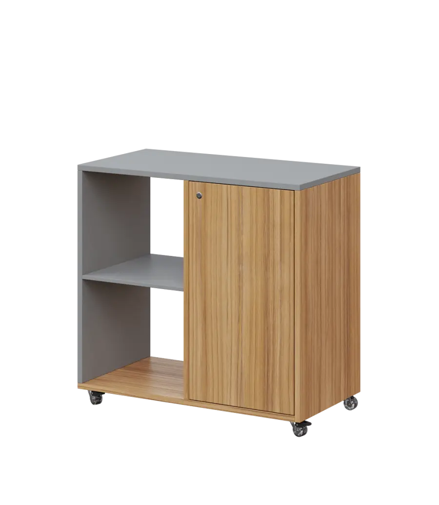 AERO 23 L kancelářská skříň, 1-dveřová/2 niky, levá, 750x800x400, kolečka, chinchilla šedá/coco bolo