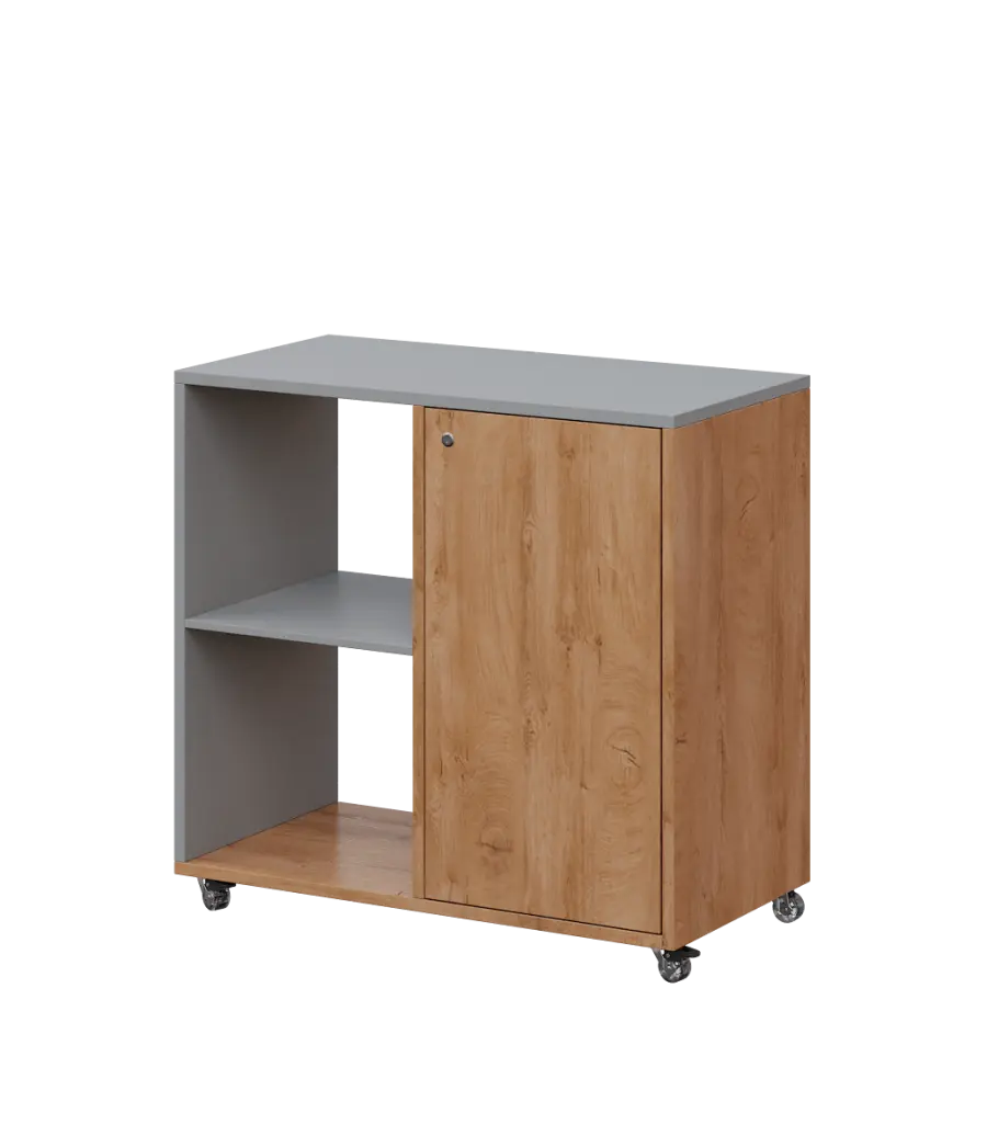 AERO 23 L kancelářská skříň, 1-dveřová/2 niky, levá, 750x800x400, kolečka, chinchilla šedá/dub klasik