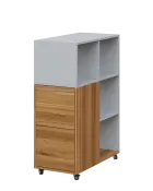 AERO 32 L kancelářská skříň, 2-dveřová/4 niky, levá, 1100x400x800, kolečka, šedá/ořech světlý