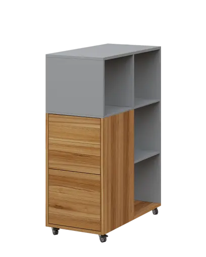 AERO 32 L kancelářská skříň, 2-dveřová/4 niky, levá, 1100x400x800, kolečka, chinchilla šedá/ořech světlý