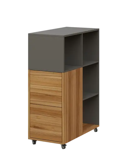 AERO 32 L kancelářská skříň, 2-dveřová/4 niky, levá, 1100x400x800, kolečka, lávově šedá/ořech světlý