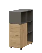 AERO 32 L kancelářská skříň, 2-dveřová/4 niky, levá, 1100x400x800, kolečka, lávově šedá/dub fjord